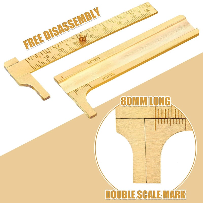 Konohan 2 Pcs Brass Vernier Caliper Pocket Handy Caliper Measuring Mini Tool Double Scale Sliding Gauge Metal Pocket Ruler for Bead Wire Jewels Rings Measurement - Image 5